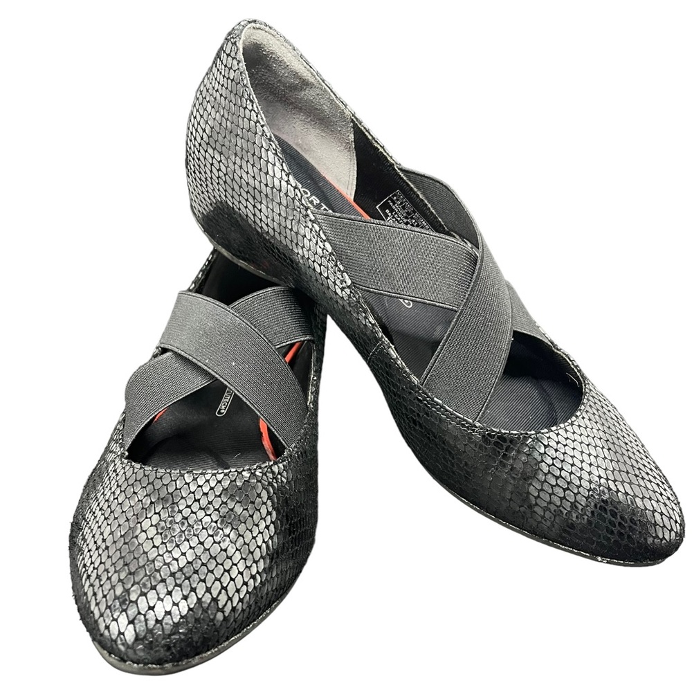 Women's Rockport Total Motion Black Comfort Wedges Faux Snakeskin Size 9.5 US